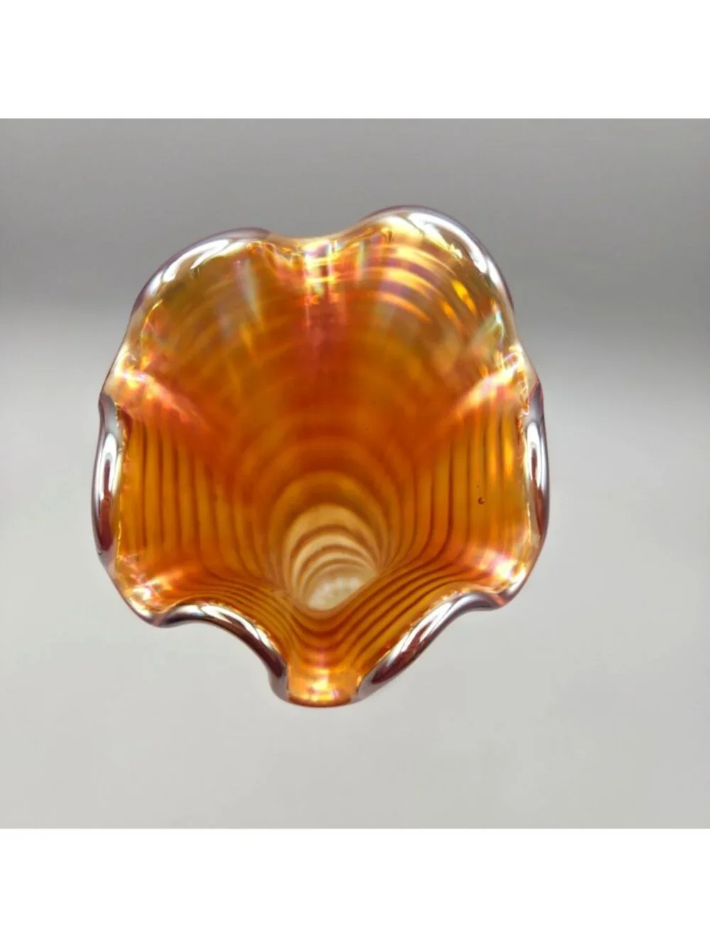 Vintage Imperial Ripple Carnival Glass Vase Ruffled Amber Iridescent Swung 11